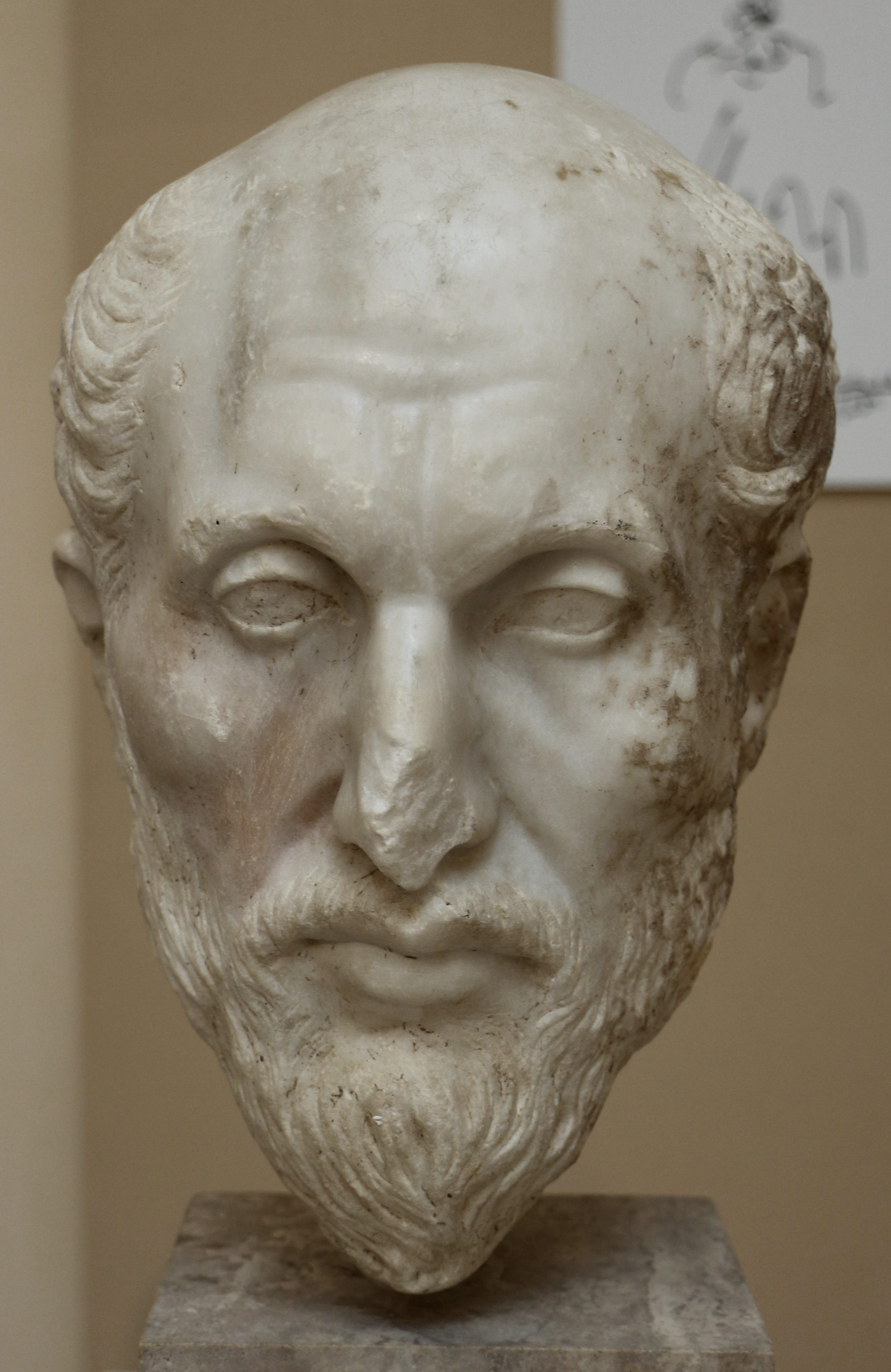 Marble head traditionally identified as Plotinus, 3rd century CE, Museo Ostiense, Ostia Antica